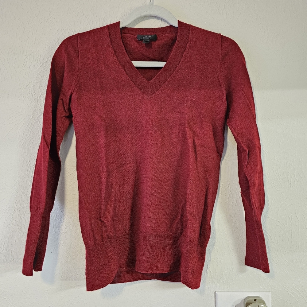 J. Crew cranberry wool V-neck sweater